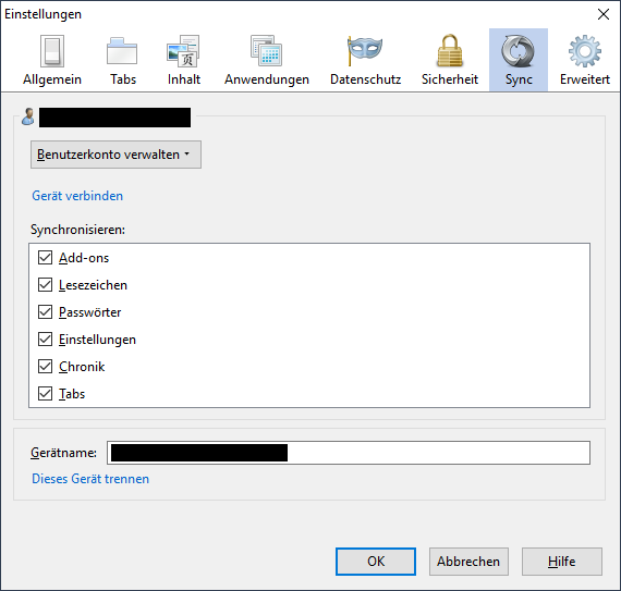 Einstellungen » Sync