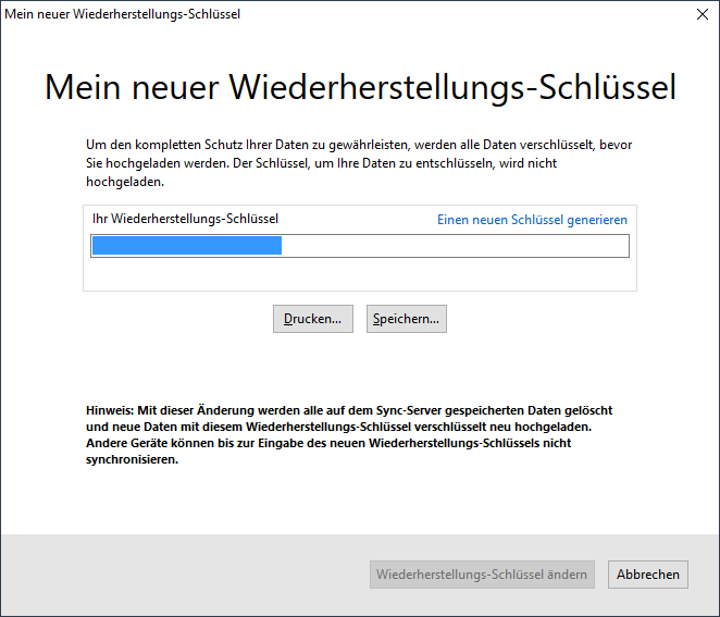 Mein neuer Wiederherstellungs-Schlüssel